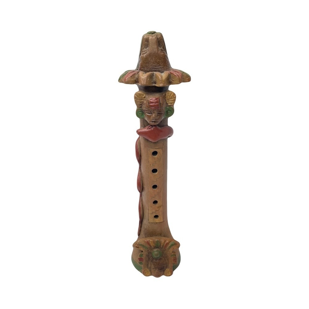Mexican Pottery Warrior Dragon Snake Folk Art Flute